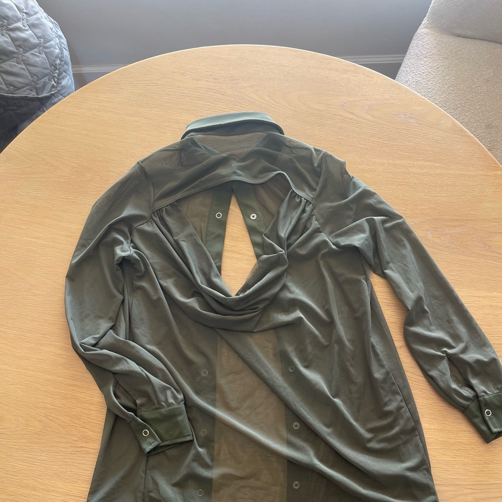 Weismann Olive Sheer Button-Up Blouse with leotard - Picture 8 of 8
